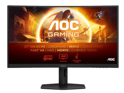 Monitor AOC CQ27G4X 27"/VA,zakrivljen/2560x1440/180Hz/1ms GtG/HDMIx2,DP/Adaptive sync/Visina/crna
