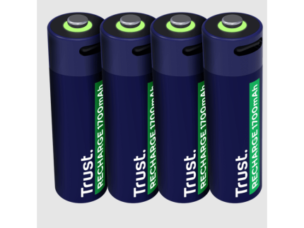 Punjive baterija TRUST USB-C  4P - AA/4 kom/USB-C kabel 4P/ crna